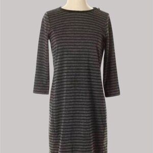 LOFT Womens Striped Dress Size L Gray Black 3/4 Sleeve Shoulder Zip Shift Casual